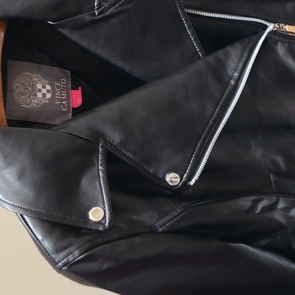 Nwt Vince Camuto black faux leather motorcycle zip jacket Large - Picture 9 of 13